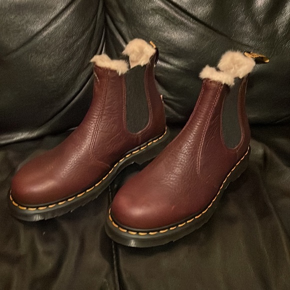Dr. Martens Dark Brown Ankle Boots with Faux Fur Trim - Picture 2 of 5